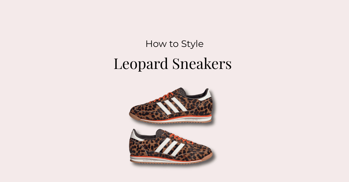 Flatlay of leopard sneakers styled with different outfit pieces